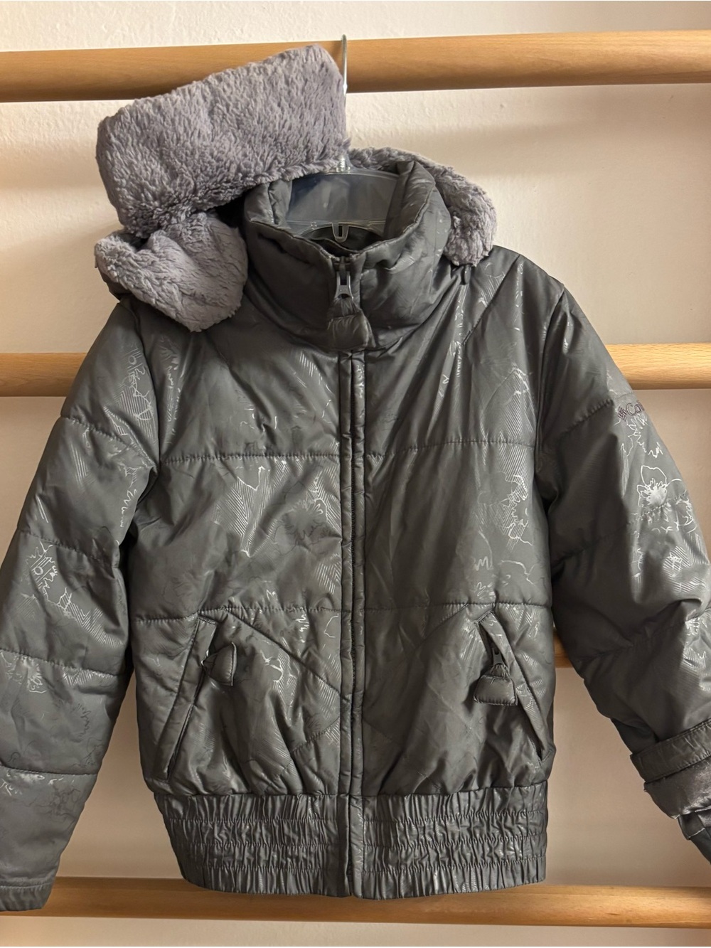 Columbia Kids Gray Puffer Jacket with Faux Fur Hood